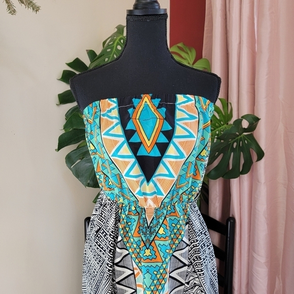 Francesca’s Maxi Dress Hello Miss Strapless Aztec Pattern Size Medium EUC - Picture 2 of 11